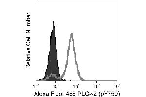 Flow Cytometry (FACS) image for anti-Phospholipase C gamma 2 (PLCG2) (pTyr759) antibody (Alexa Fluor 488) (ABIN1177151) (Phospholipase C gamma 2 抗体  (pTyr759) (Alexa Fluor 488))