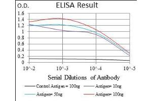 Black line: Control Antigen (100 ng), Purple line: Antigen(10 ng), Blue line: Antigen (50 ng), Red line: Antigen (100 ng), (ADRP 抗体  (AA 286-437))