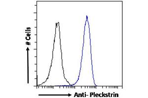 ABIN185127 Flow cytometric analysis of paraformaldehyde fixed HeLa cells (blue line), permeabilized with 0. (Pleckstrin 抗体  (C-Term))