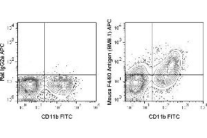 C57Bl/6 bone marrow cells were stained with FITC Anti-Mouse CD11b (ABIN6961256) and 0. (F4/80 抗体  (APC))