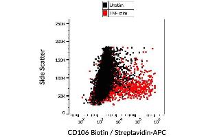 Surface staining of TNF alpha-stimulated HUVEC cells with anti-CD106 (STA) biotin, GAM-APC. (VCAM1 抗体  (Biotin))