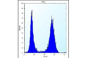 ND3 Antibody (N-term) (ABIN656244 and ABIN2845561) flow cytometric analysis of K562 cells (right histogram) compared to a negative control cell (left histogram). (MT-ND3 抗体  (N-Term))