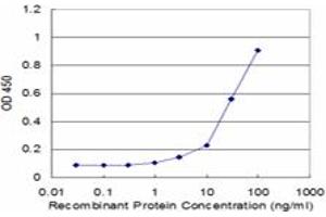 Detection limit for recombinant GST tagged PPP1R8 is approximately 3ng/ml as a capture antibody. (PPP1R8 抗体  (AA 28-127))