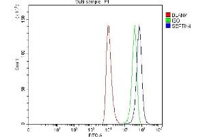 Flow Cytometry analysis of HEL cells using anti-SEPT4/SEPTIN4 antibody (ABIN7600345).