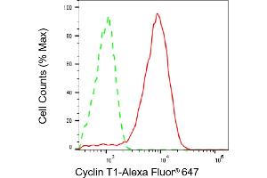 Flow cytometric analysis of Cyclin T1 expression in HeLa cells using Cyclin T1 antibody (ABIN7798203), 1:2,000). (Recombinant Cyclin T1 抗体)