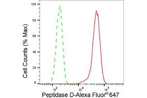 Flow cytometric analysis of Peptidase D expression in HT- cells using Peptidase D antibody (ABIN7799755), 1:2,000). (Recombinant PEPD 抗体)