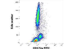 Flow cytometry surface staining pattern of human peripheral whole blood stained using anti-human CD172a (15-414) FITC antibody (4 μL reagent / 100 μL of peripheral whole blood). (SIRPA 抗体  (FITC))