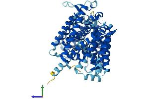 AlphaFold protein structure predicition of Human Recombinant HHATL Protein, UniprotID Q9HCP6