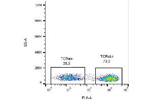 Surface staining of human peripheral blood with anti-TCR alpha/beta (IP26) biotin. (TCR alpha/beta 抗体  (Biotin))