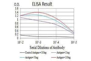 Black line: Control Antigen (100 ng),Purple line: Antigen (10 ng), Blue line: Antigen (50 ng), Red line:Antigen (100 ng) (MUC1 抗体  (AA 66-175))