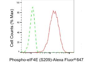 Flow cytometric analysis of Phospho-eIF4E (S209) expression in C2C12 cells using Phospho-eIF4E (S209) antibody (ABIN7798529), 1:2,000). (Recombinant EIF4E 抗体  (pSer209))