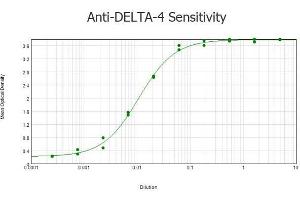 ELISA results of purified Rabbit anti-DELTA-4 Antibody tested against BSA-conjugated peptide of immunizing peptide. (DLL4 抗体  (Internal Region))