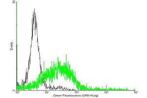 FACS analysis of negative control 293 cells (Black) and IL22RA1 expressing 293 cells (Green) using IL22RA1 purified MaxPab mouse polyclonal antibody. (IL22 Receptor alpha 1 抗体  (AA 1-574))