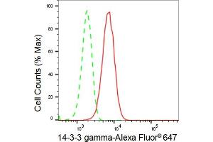 Flow cytometric analysis of 14-3-3 gamma expression in HepG2 cells using 14-3-3 gamma antibody (ABIN7797411), 1:2,000).