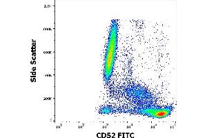 Flow cytometry surface staining pattern of human peripheral whole blood stained using anti-human CD52 (4C8) FITC antibody (4 μL reagent / 100 μL of peripheral whole blood). (CD52 抗体  (FITC))