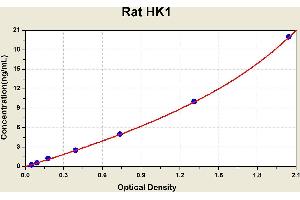 Diagramm of the ELISA kit to detect Rat HK1with the optical density on the x-axis and the concentration on the y-axis. (Hexokinase 1 ELISA 试剂盒)