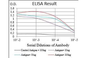 Black line: Control Antigen (100 ng), Purple line: Antigen(10 ng), Blue line: Antigen (50 ng), Red line: Antigen (100 ng), (MLANA 抗体  (AA 48-118))