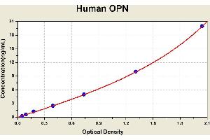 Diagramm of the ELISA kit to detect Human OPNwith the optical density on the x-axis and the concentration on the y-axis. (Osteopontin ELISA 试剂盒)
