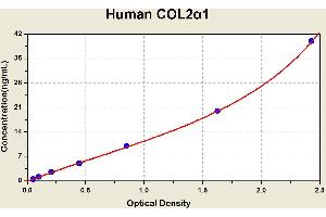 Diagramm of the ELISA kit to detect Human COL2alpha 1with the optical density on the x-axis and the concentration on the y-axis. (COL2A1 ELISA 试剂盒)