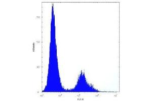 VDR antibody flow cytometric analysis of HeLa cells (right histogram) compared to a negative control (left histogram). (Vitamin D Receptor 抗体  (AA 274-299))