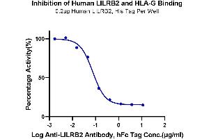 Serial dilutions of Anti-LILRB2 Antibody were added into Human LILRB2, His Tag : Biotinylated HLA-G Complex Tetramer, His Tag binding reactioins. (HLAG Protein (AA 25-305, Tetramer) (Biotin,His-Avi Tag,Peptide (RIIPRHLQL)))