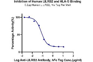 Serial dilutions of Anti-LILRB2 Antibody were added into Human LILRB2, His Tag : Biotinylated HLA-G Complex Tetramer, His Tag binding reactioins. (HLAG Protein (Tetramer) (Biotin,HLA-G))