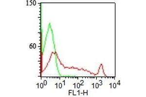 Surface staining of human lymphocytes with CDw75 Mouse Monoclonal Antibody (LN-1) (red) and isotype control (green). (ST6GAL1 抗体)