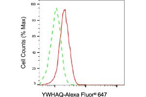 Flow cytometric analysis of YWHAQ expression in HAP-1 cells using YWHAQ antibody (ABIN7797414), 1:2,000). (Recombinant 14-3-3 theta 抗体)