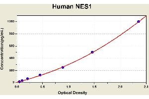 Diagramm of the ELISA kit to detect Human NES1with the optical density on the x-axis and the concentration on the y-axis. (NUCB2 ELISA 试剂盒)
