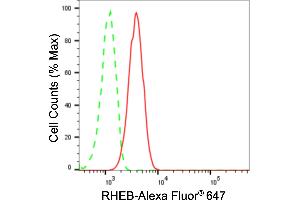 Flow cytometric analysis of RHEB expression in HT- cells using RHEB antibody (ABIN7800141), 1:2,000). (Recombinant RHEB 抗体)