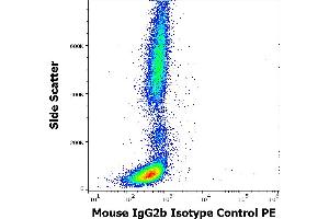 Flow cytometry surface nonspecific staining pattern of human peripheral whole blood stained using mouse IgG2b Isotype control (MPC-11) PE antibody (concentration in sample 5 μg/mL). (小鼠 IgG2b isotype control (PE))