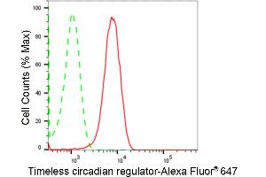 Flow cytometric analysis of Timeless circadian regulator expression in HepG2 cells using Timeless circadian regulator antibody (ABIN7800558), 1:2,000). (Recombinant TIMELESS 抗体)