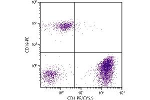 Human peripheral blood lymphocytes were stained with Mouse Anti-Human CD3-PE/CY5. (CD3 抗体  (PE-Cy5.5))