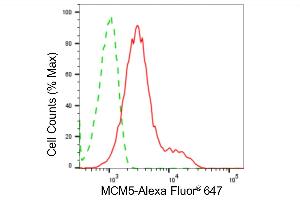 Flow cytometric analysis of MCM5 expression in HepG2 cells using MCM5 antibody (ABIN7799420), 1:2,000).