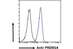 ABIN625828 Flow cytometric analysis of paraformaldehyde fixed HeLa cells (blue line), permeabilized with 0. (PRDM14 抗体  (AA 414-427))