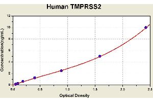 Diagramm of the ELISA kit to detect Human TMPRSS2with the optical density on the x-axis and the concentration on the y-axis. (TMPRSS2 ELISA 试剂盒)