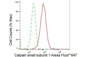 Flow cytometric analysis of Calpain small subunit 1 expression in HepG2 cells using Calpain small subunit 1 antibody (ABIN7797849), 1:2,000).