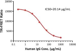 Inhibition Assay of interaction of Human FcRn and Human IgG1 antibody by Human IgG standard in a homogeneous (no wash) TR-FRET (Time-Resolved Fluorescence Resonance Energy Transfer) competition assay, with a typical IC50 of 20. (人 FcRn binding Kit (TR-FRET))
