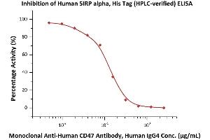 Serial dilutions of A CD47 Neutralizing Antibody were added into Human SIRP alpha, His Tag (ABIN2180707,ABIN2180706): Biotinylated Human CD47, Fc,Avitag (ABIN2870532,ABIN2870533) binding reactions. (SIRPA Protein (AA 31-370) (His tag))