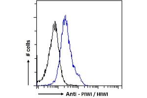 ABIN190916 Flow cytometric analysis of paraformaldehyde fixed HeLa cells (blue line), permeabilized with 0.