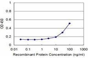 Detection limit for recombinant GST tagged MYF6 is approximately 3ng/ml as a capture antibody. (MYF6 抗体  (AA 1-99))