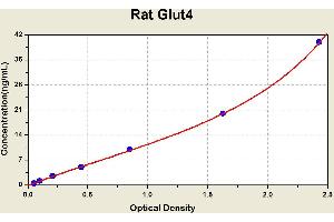 Diagramm of the ELISA kit to detect Rat Glut4with the optical density on the x-axis and the concentration on the y-axis. (GLUT4 ELISA 试剂盒)