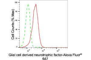 Flow cytometric analysis of Glial cell derived neurotrophic factor expression in HepG2 cells using Glial cell derived neurotrophic factor antibody (ABIN7798722), 1:2,000). (Recombinant GDNF 抗体)