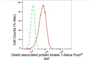 Flow cytometric analysis of Death associated protein kinase 1 expression in HepG2 cells using Death associated protein kinase 1 antibody (ABIN7798295), 1:2,000). (Recombinant DAP Kinase 1 抗体)