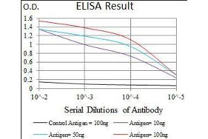 Black line: Control Antigen (100 ng), Purple line: Antigen(10 ng), Blue line: Antigen (50 ng), Red line: Antigen (100 ng), (Intestinal Alkaline Phosphatase 抗体  (AA 397-458))