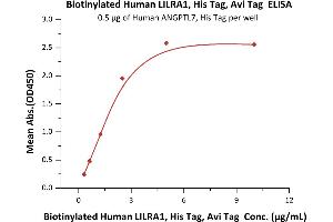 ELISA image for Leukocyte Immunoglobulin-Like Receptor, Subfamily A (With TM Domain), Member 1 (LILRA1) (AA 17-461) (Active) protein (His tag,AVI tag,Biotin) (ABIN5954999)