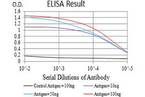 Black line: Control Antigen (100 ng),Purple line: Antigen (10 ng), Blue line: Antigen (50 ng), Red line:Antigen (100 ng) (ALDOA 抗体  (AA 9-145))