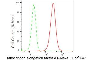 Flow cytometric analysis of Transcription elongation factor A1 expression in HepG2 cells using Transcription elongation factor A1 antibody (ABIN7800582), 1:2,000). (Recombinant TCEA1 抗体)