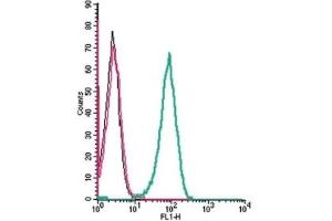 Cell surface detection of Human CCR5 by indirect flow cytometry in live intact human THP-1 monocytic leukemia cells: (black line) Cells.
