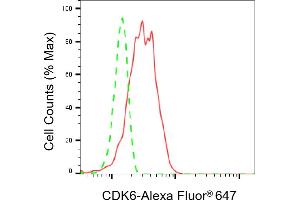 Flow cytometric analysis of CDK6 expression in HAP-1 cells using CDK6 antibody (ABIN7798219), 1:2,000). (Recombinant CDK6 抗体)